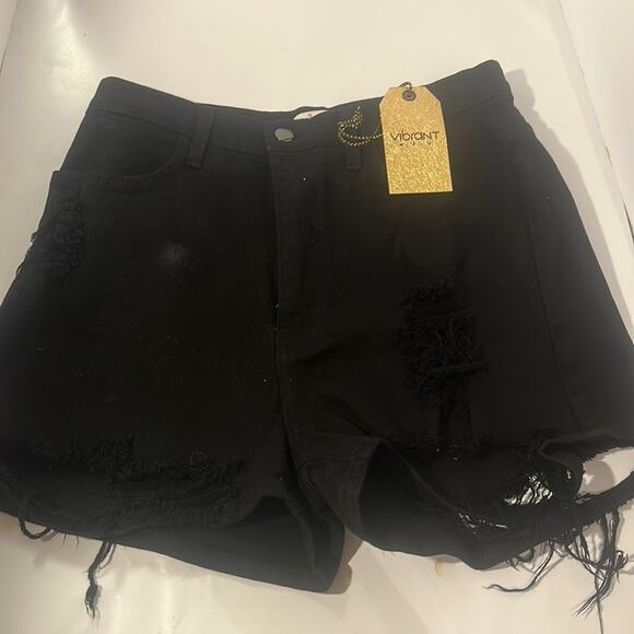 VIBRANT NWT BLACK DENIM JEAN SHORTS -LARGE - Picture 1 of 8